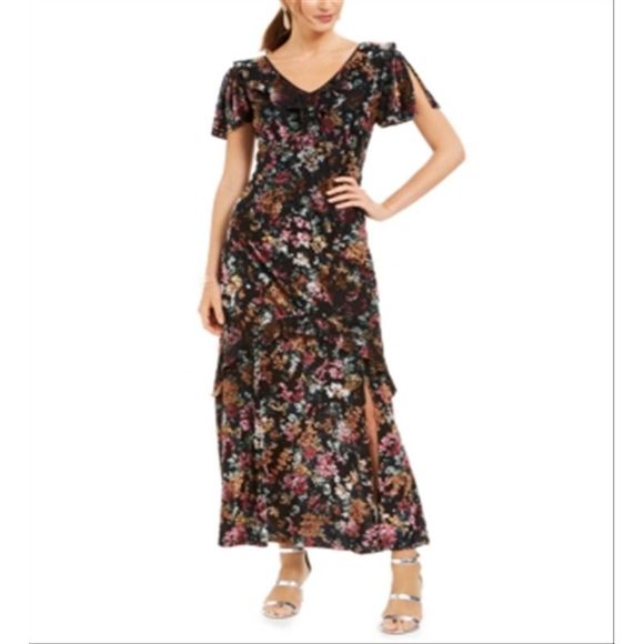 INC International Concepts Dresses & Skirts - INC Women's Floral Print Velvet Maxi Dress Black Size 16 NWOT